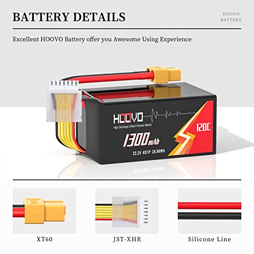HOOVO 6S RC Battery 22.2V 120C Battery 1300mAh Model Making Battery with XT60 Plug Battery Battery for RC Car Aeroplane Helicopter Boat Buggy