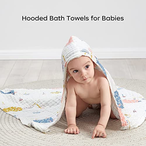 Image of bc babycare Baby Bath Towel,100% Cotton Muslin Baby Hooded Towels, Baby Towels for Newborn Infant Bath Towels, Super Absorbent Hooded Baby Towels for Boys Girls, 37
