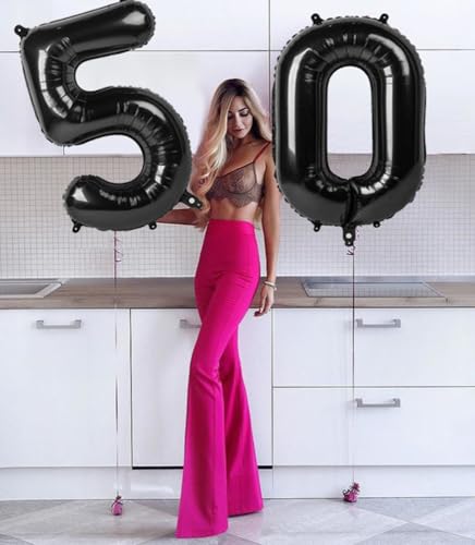 Image of 50 Balloon 40 inch Black Number Balloons for 50th Birthday Party Decoration | Saturated Color, Large 40 inch, With Inflation Straw & Hanging Holes, Great for Men's Birthday, Gothic Theme Party, Halloween