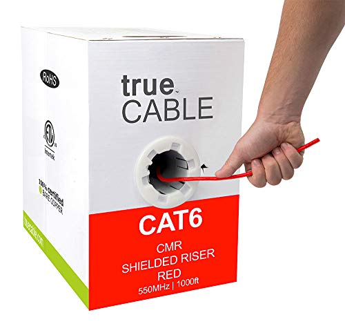 trueCABLE Cat6 Shielded Riser (CMR), 1000ft, Red, 23AWG Solid Bare Copper, 550MHz, ETL Listed, Overall Foil Shield (FTP), Bulk Ethernet Cable