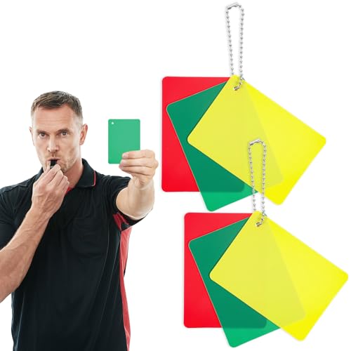 Nogeqi 2 Sets Soccer Referee Cards, Warning Ejection Delay Soccer Green Yellow and Red Cards Set, Football Referee Penalty Card for Sports Competition Game Officials Kit