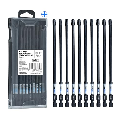 Image of toolant 6 Inch Long Phillips Bit#3 Magnetic Anti Slip Impact Screwdriver Bits Set,10pcs Insert S2 Steel PH3 Driver Dit Set with CNC Machined Tips for Power Drill