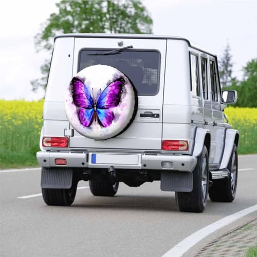 Image of Butterfly Spare Tire Cover for RV Trailer Watercolor Animal Bird Magical Fatasy Butterflies, Purple Black Wheel Protectors Weatherproof Polyester Tire Case for All Cars SUV Camper Travel 15 inch