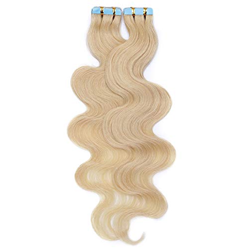 S-Noilite Tape In Hair Extensions 20 Inch, Bleach Blonde Remy Human Hair Extensions Wavy Tape In Hair Extensions Human Hair 20Pcs 50G Black Hair Extensions For Women #613W #TOP7