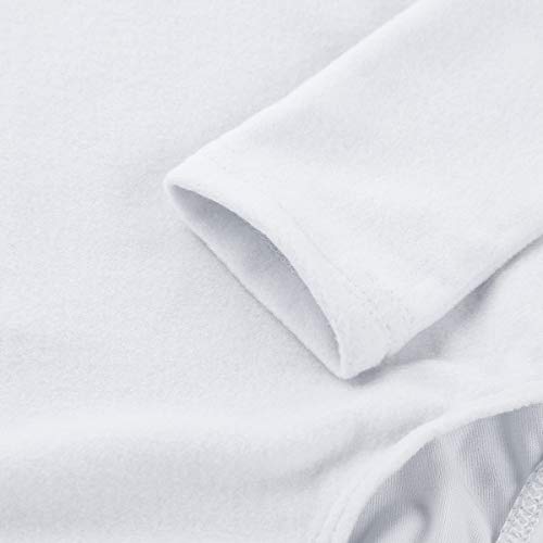 Collant de balé para ginástica de manga curta e manga comprida para meninas da dPois, Branco, 12