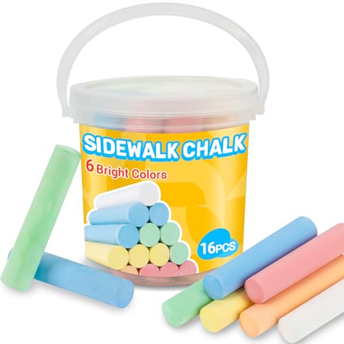 MAQIHAN 16PCS Sidewalk Chalk Bulk - 6 Colors Washable Outdoor Chalk Bucket