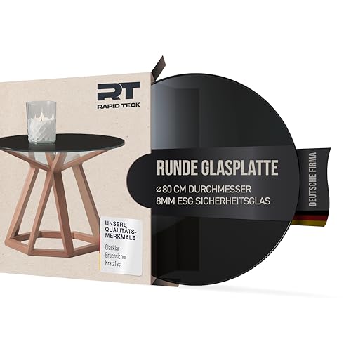 Rapid Teck® Glasplatte Nach Maß Rund 800 mm Schwarz | Tischplatte aus Gehärtetem Glas | 8 mm Dicke Glasscheibe für Tisch oder Kaminofenplatte | Hochwertige Tisch Glasplatte