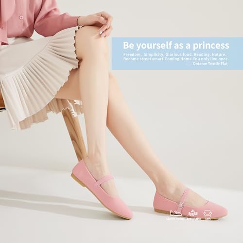 Image of Obtaom Mary Jane Flat Shoes Round Toe Ballet Flats for Women Dressy Fabric Business Flats Comfortable Classic Strap Flats for Office