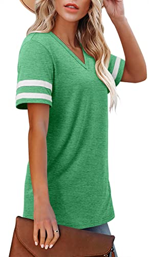 Womens Kelly Green Tops Plus Size V Neck T Shirts Loose Fit Casual Summer Baseball Tee Shirt 2Xl #TOP1