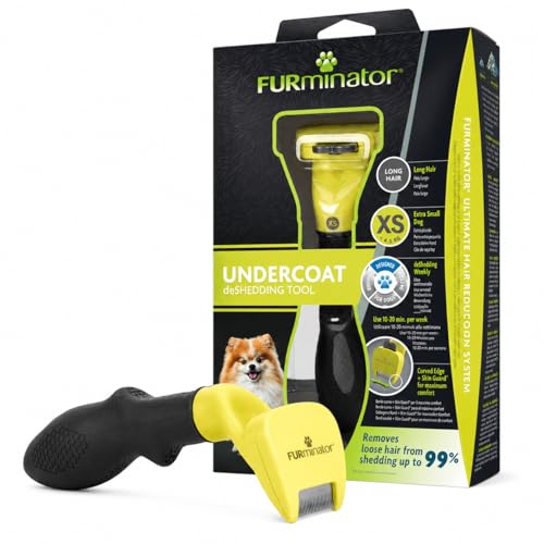 Strumento de-Shedding Sottopelo Cane XS a Pelo Lungo, Spazzola Professionale per Cani Toy, Rimuove il Sottopelo in Eccesso, con Skin Guard, FUR-ejector e Impugnatura Ergonomica