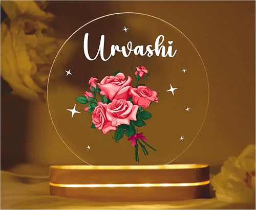Image of PRINTHUA Plastic Personalized LED Night Table Lamp with Custom Name, Unique Gift for Women, Men, Kids, Girlfriend, Boyfriend, Husband, Wife | Perfect for Birthdays, and Special Occasions (Roses)