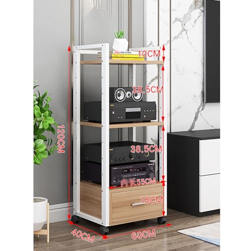 HOFSSI 3-Tier Audio Rack Amplifier Chassis Stand HiFi Audio-Video Cabinet Mobile Stand CD Racks?with Drawe Organizes Your Valuable Music, Movie and Video Game Collection (Color : B)