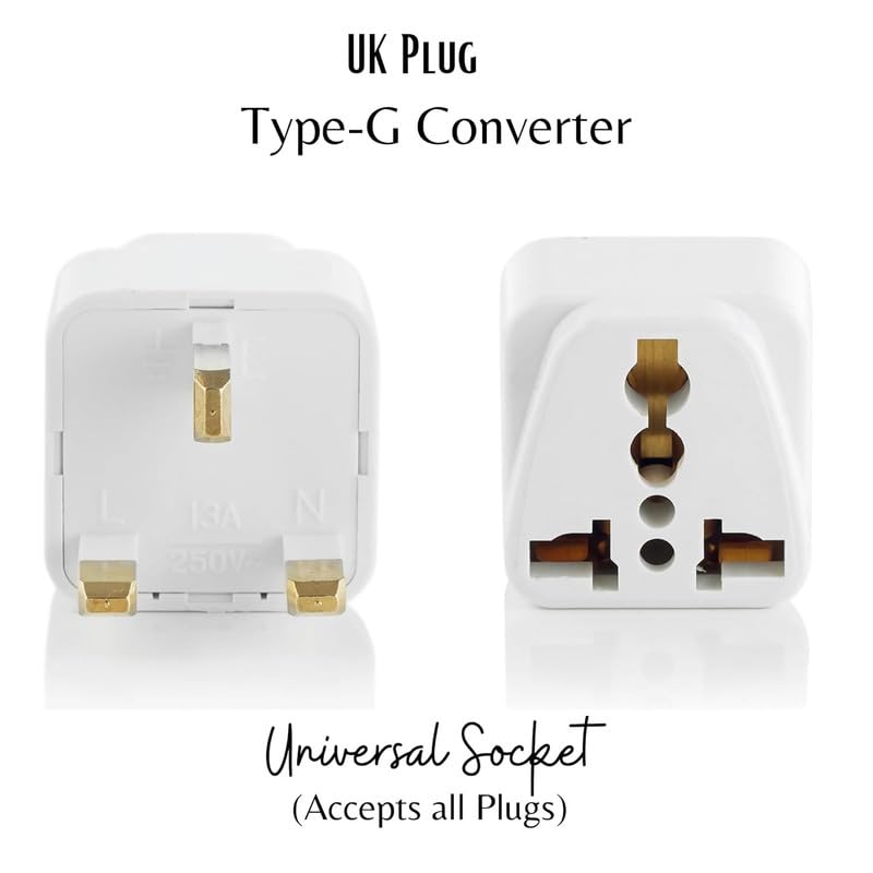 Image of India to UAE, Hong Kong, Dubai, UK Adapter - Type G Plug Adapter Perfect for Laptop, Camera, Chargers - Travel Adapter UK 10-13amp.250V