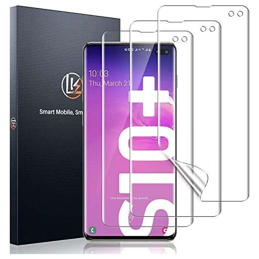 LK Compatibile con Samsung Galaxy S10 Plus Pellicola Protettiva, 3 Pezzi,Sensibile al Tatto, Senza Bolle, HD Trasparente TPU Pellicola, LK-X-21