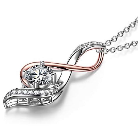 ANGEL NINA Sterling Silver Necklace for women Jewelry Gifts for Her Cubic Zirconia Twist Pendant Necklaces for Mom Women Birthday Thanksgiving Valentines Day Gifts Rose Gold Necklace Cover