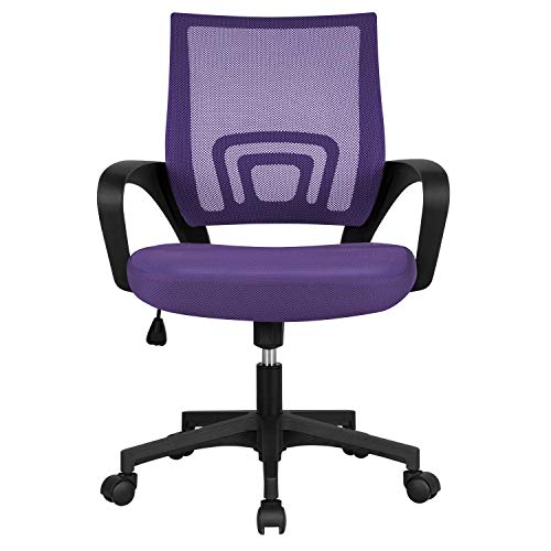 Yaheetech Office Chair Ergonomic Mesh Chair w Lumbar Support Armrest Wheels Comfortable Racing Seat Adjustable Swivel Rolling Home Executive Mid Back Computer Chair for Adults Teens, Purple