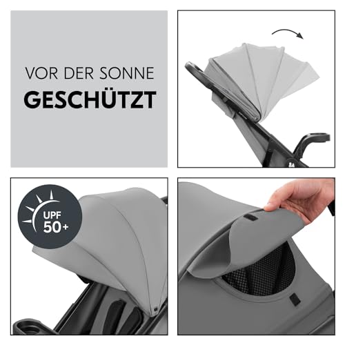hauck Shop N Care, Grey - Kinderbuggy mit Liegefunktion ab Geburt bis 22 kg, Becherhalter und Snack Tablett, Klein Zusammenklappbar, UV Schutz 50+, XL Korb bis 3 kg