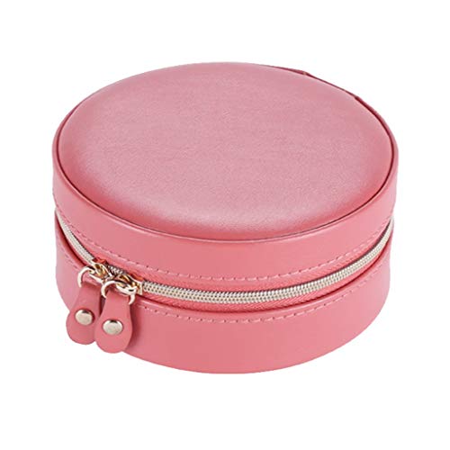 Boîte à bijoux ronde anti-nœuds en cuir PU avec fermeture éclair sécurisée