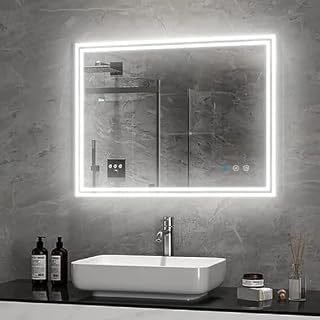 BUNGALOW MERCER Modern Mirror for Wall, Bathroom Vanity Mirror, Wall-Mounted Mirror, Anti-Fog Dimmable Lights Makeup Mirro Price In India