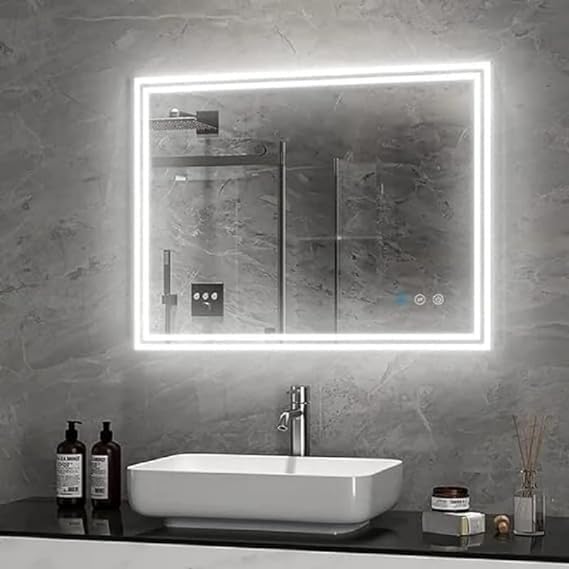Modern Mirror for Wall, Bathroom Vanity Mirror, Wall-Mounted Mirror, Anti-Fog Dimmable Lights Makeup Mirror for Bathroom, Bedroom, Drawing Room, Led Light Mirror (32 x 24 Inch)