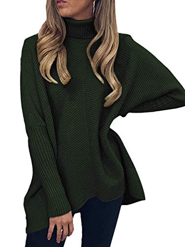 ANRABESS Women Casual Sweater Long Sleeve Turtle Neck Knitwear Pullover Jumpers A87junlv-S Dark Green