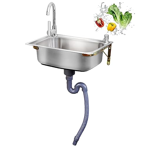Évier de cuisine mural en inox avec robinet idéal pour laver les mains dans le garage