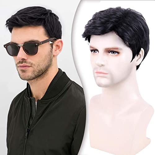 Image of Creamily Curly Short Fake Hair Wig for men, Hair big Hair week for Men Wigs natural hair black, Full head Hair wig for men (Black, 9 inches)