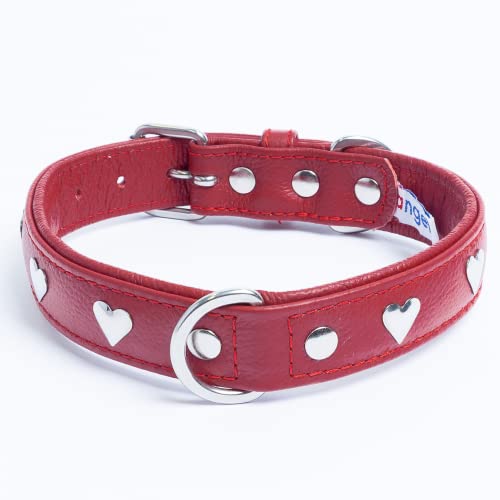 Angel Pet Supplies Genuine Leather Hearts Studded Dog Collar By Angel Pet. Soft And Durable Padded Leather. (20” X 1”, Valentine Red), Medium/Large, 41392 #TOP13