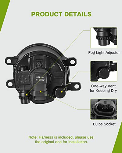 Autosaver88 Fog Lights Compatible With 2011 2012 2013 2014 2015 2016 2017 Sienna (Not Fit Se Models) Fog Lamps With H11 12V 55W Bulbs & Wiring Harness Clear Lens #TOP2