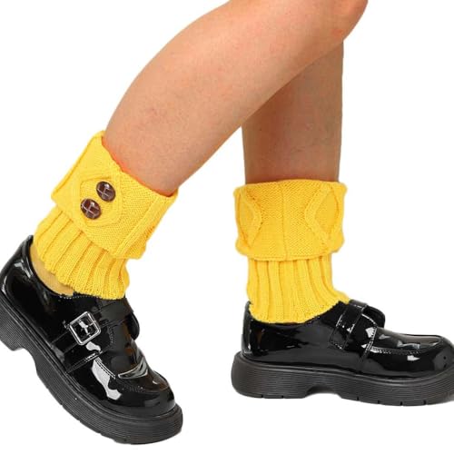 Image of Short Socks Warmers Crochet Knitted Boot Cuffs Leg Warmers Button Toppers for Women and Girls