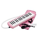 Melodica colorata a 37 tasti con 2 bocchini e borsa, tastiera portatile con tono chiaro, per studenti principianti apprendimento musicale (rosa)