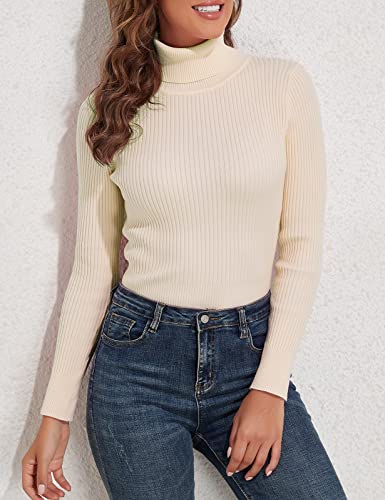 Image of PrettyGuide Women's Ribbed Turtleneck Long Sleeve Sweater Tops