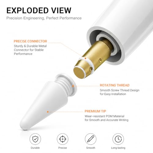 Image of Mizi Apple Pencil Replacement Tips (3 Pack) - Compatible with Apple Pencil 1st & 2nd Gen, USB-C & Pro - High Precision Stylus Nibs for iPad, Smooth Writing & Drawing, Easy Install - White
