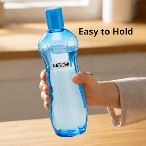 Image of Nayasa Loopy 1000 ML Pet Plastic Fridge Water Bottles Set of 6 | BPA Free | Leak Proof | Airtight Lid | Blue