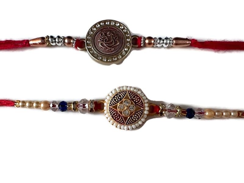 SarvamSet of 2 Rakhi Raksha Bandhan strands Bracelet Gift for your Brother Indian Rakhi Raksha Bandhan Festival Floral & Round Rakhi
