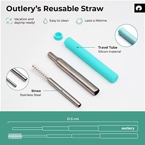 Outlery | Collapsible, Reusable Straw for Travel and Day Trips - an Environmentally Friendly, Stainless Steel Metal Straw with a Telescopic Portable Design