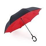 MY'S Inverted Reverse Folding Umbrella Double Layer Cars Reversible Umbrella Waterproof UV Proof Windproof Umbrella Self-Standing & C-Shape Mothers/Fathers Day Promotion! (Great Red)