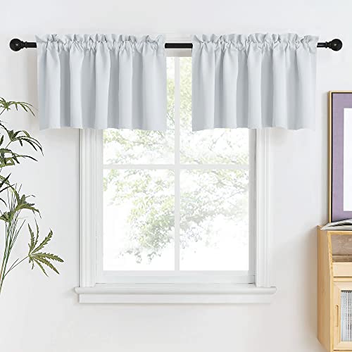 NICETOWN Thermal Insulated Blackout Valances for Nursery Energy Efficient Adjustable Rod Pocket Window Shade for Bathroom Bedroom Small Window, Set of 2, 52" W x 18" L + 1.6" Header, Greyish White