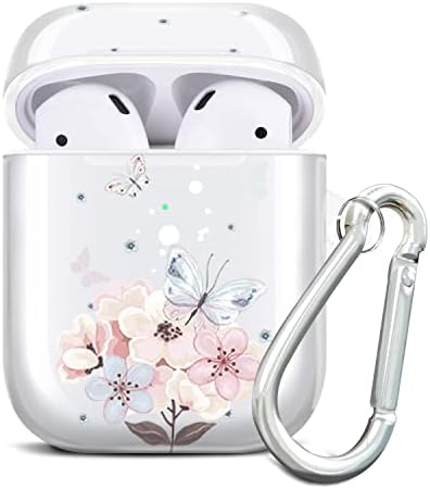 JAHOLAN AirPods Case Bling Glitter Sparkle Marble Design Cute Accessories Protective TPU Cover Case Portable Shockproof Girls Women Men with Keychain for Airpod 2 & 1 Charging Case - Rose Gold