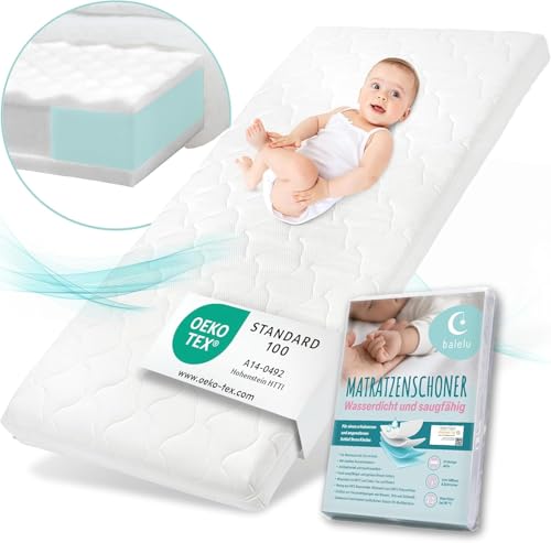 Sun Garden Colchón para bebé, colchón Infantil de 70x140 cm con Borde de Seguridad + Protector de colchón, Oeko-Tex 100, colchón para Cuna, Cama Infantil o Cuna de Viaje, Funda Lavable hasta 60°C.
