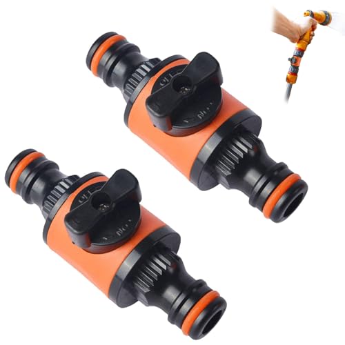 2 pcs Quick Release in Line Shut Off Valve,Garden Hose Pipe in Line Tap Shut Off Valve Fitting Connect Adaptor Tool Gadget