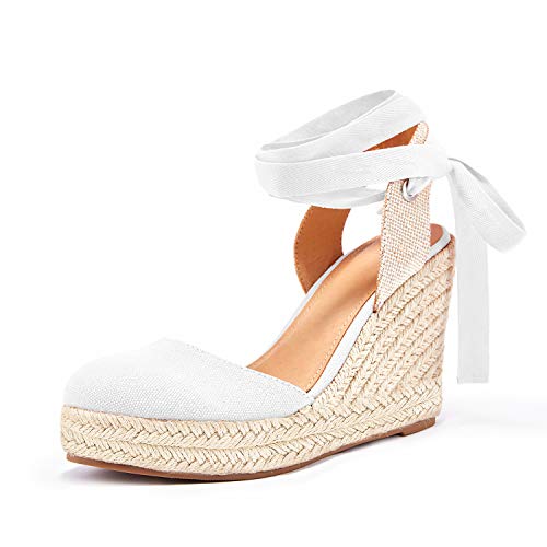 Image of FISACE Womens Summer Espadrille Heel Platform Wedge Sandals Ankle Buckle Strap Closed Toe Shoes
