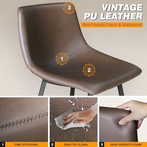 5Rcom Set de 6 Butacos de Barra 24 Pulgadas con Respaldo, Asiento en Cuero Sintético y Patas Metálicas, Color Marrón miniatura 5