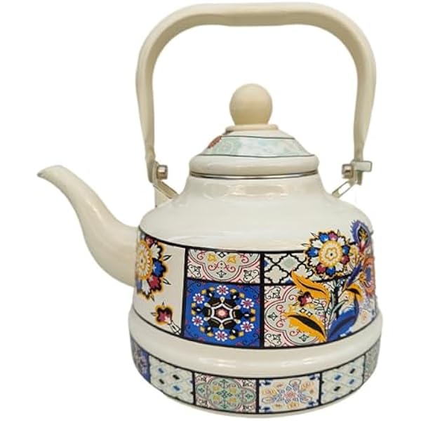 czajniki kuchenne Czajnik vintage emaliowany z rantem ze stali nierdzewnej i uchwytem 1.7L