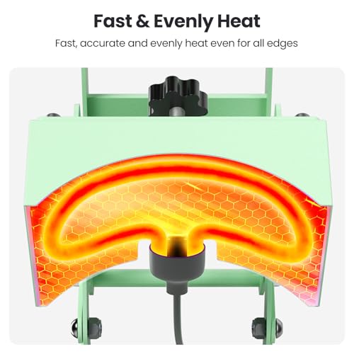 Hat Press Heat Machine for Caps with 2 Platens, Precise Temp&Timer Control, Hat Heat Press with Timer Auto Starter, Sublimation Hat Press for Trucker Hat & Iron on Vinyl, Heat Transfer (Light Green) by EENOUR - Image 3