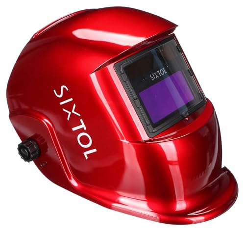SIXTOL WELDING MASK 2 - Casque de soudage solaire à assombrissement automatique - Masque de soudage - Fonction ponçage - Large ombre 4/9-13 - Casque de soudage pour TIG MIG ARC - Rouge