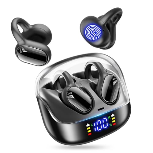 イヤホン bluetooth ワイヤレスイヤホン 【2026新開発 骨伝導の進化 イイヤーカフイヤフォン】 Bluetooth5.4+ EDR 耳挟み型 耳を塞がない LEDディスプレイ残量表示 65時間連続再生 Hi-Fi AAC/SBCに対応 通話ノイズキャンセリング ブルートゥースイヤフォン 自動ペアリング ハンズフリー通話 Type-C急速充電 IPX7防水 通勤/通学
