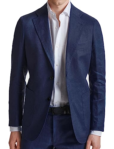 Veste homme en lin bleu foncé Evoga : blazer d'été ajusté aux finitions soignées