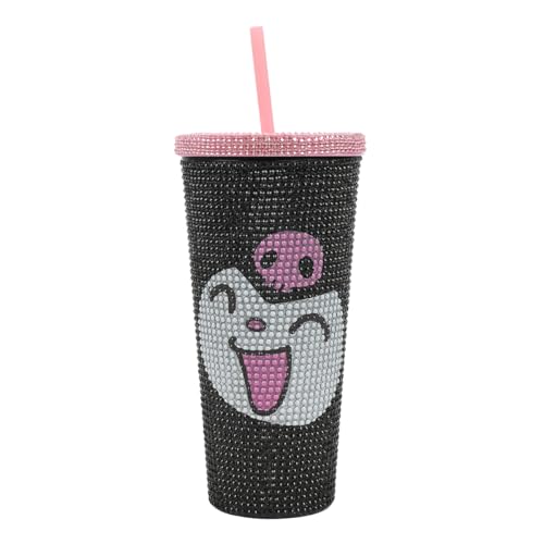 Bioworld Kuromi Big Face 20 Oz Black Rhinestone-Studded Plastic Tumbler Cup
