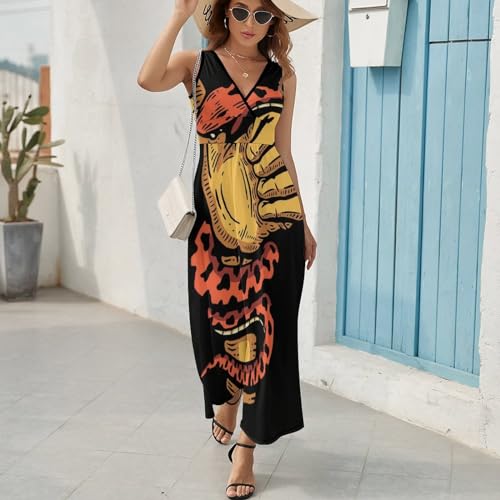 Robe longue d'été à motif serpent | Robe maxi sans manches décontractée